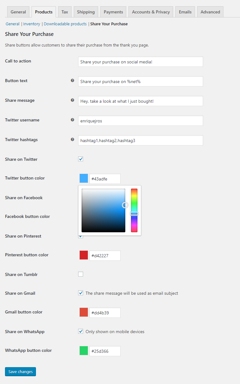 Share Your Purchase settings