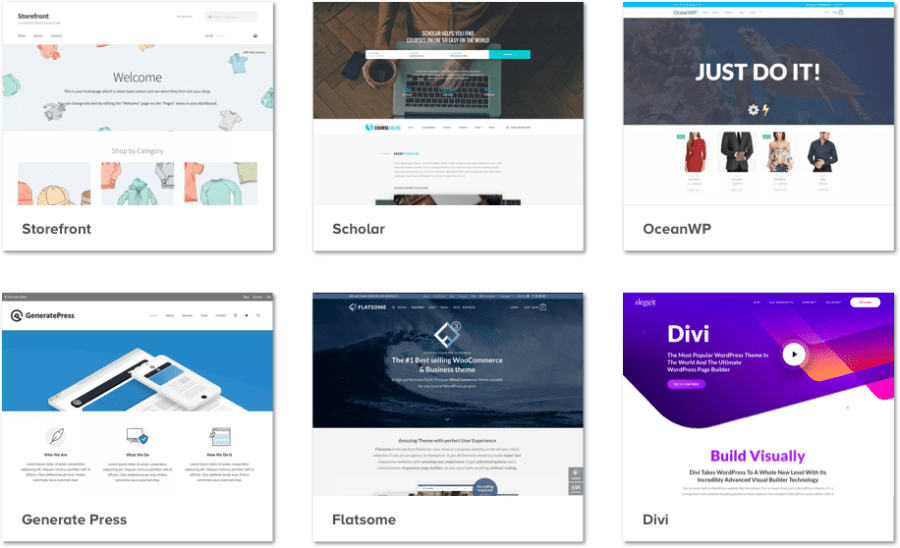 Screen captures of a number of different WordPress themes