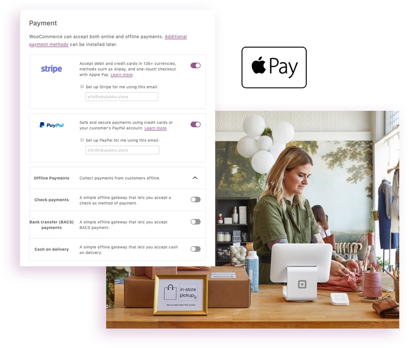 WooCommerce offers flexible and secure payments.