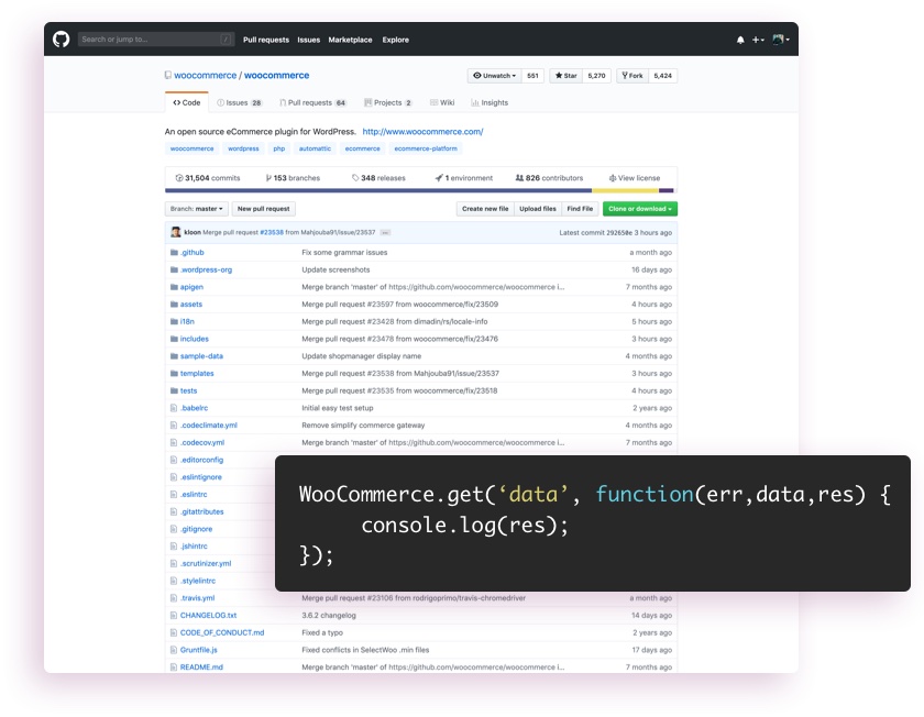 Código fuente de WooCommerce y ejemplo de variable de API REST.