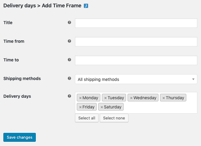 Time frame form for multiple delivery days