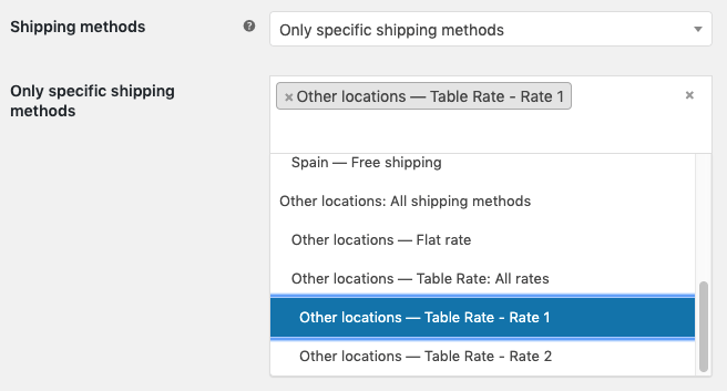 Select a single rate from the Table Rate shipping method