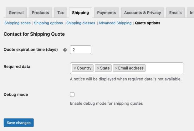 Contact for Shipping Quote plugin settings