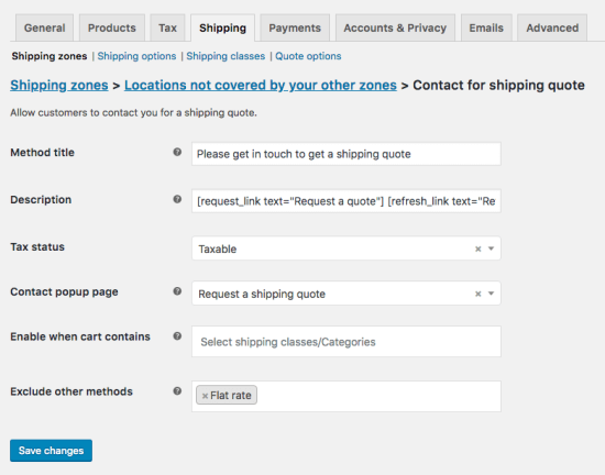 Contact for Shipping Quote shipping - instance settings