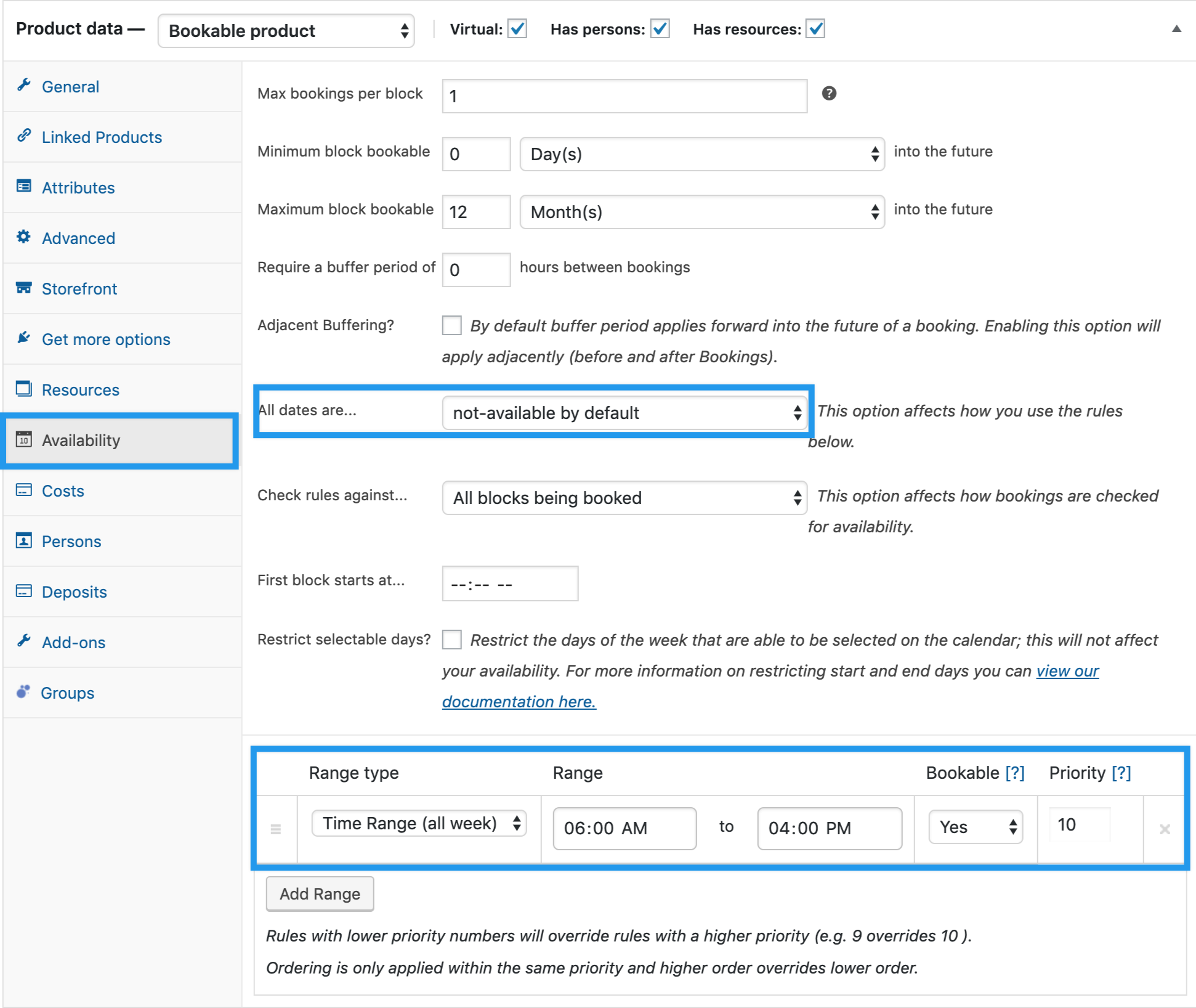 Bookings Use Case - Multiple Resources - Availability Settings