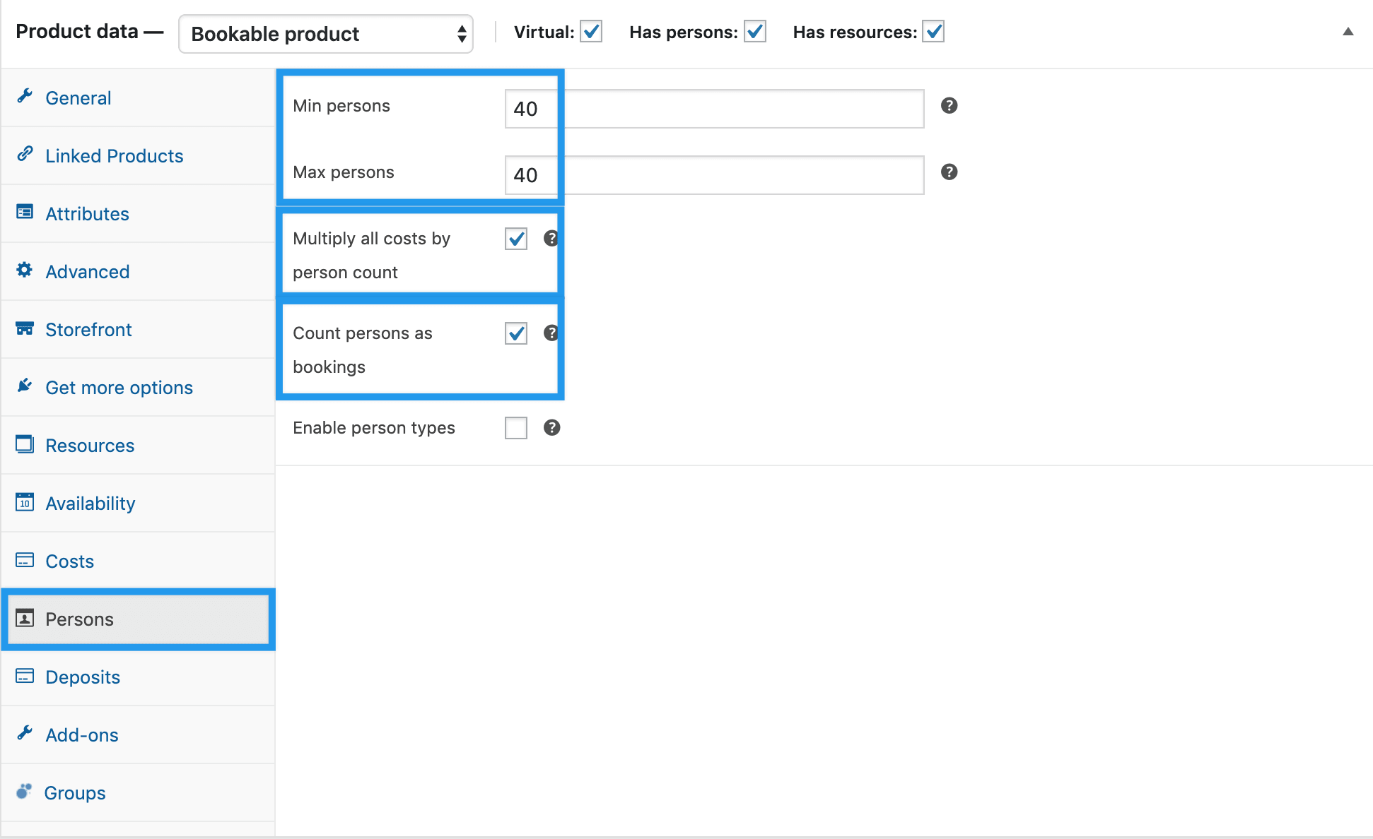 Bookings Use Case - Multiple Resources - Person Settings