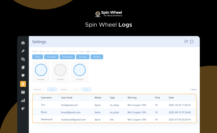 spin wheel logs