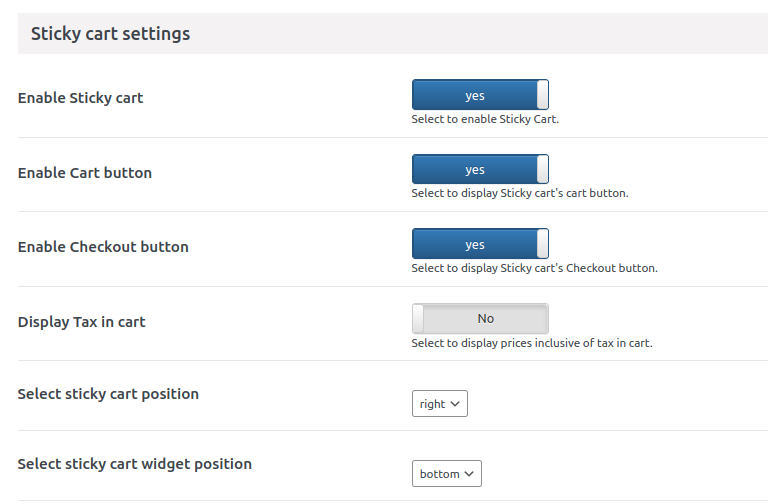 Sticky cart settings