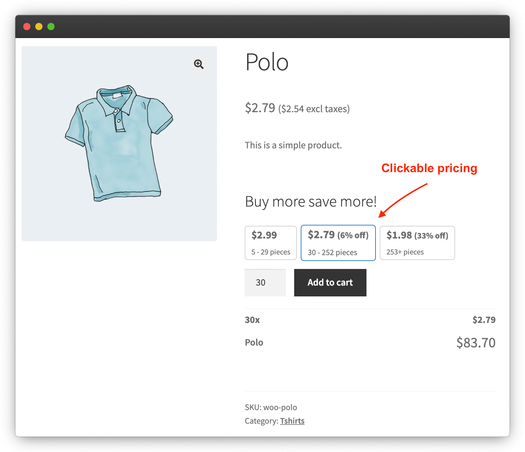Pricing option, pricing blocks, pricing table