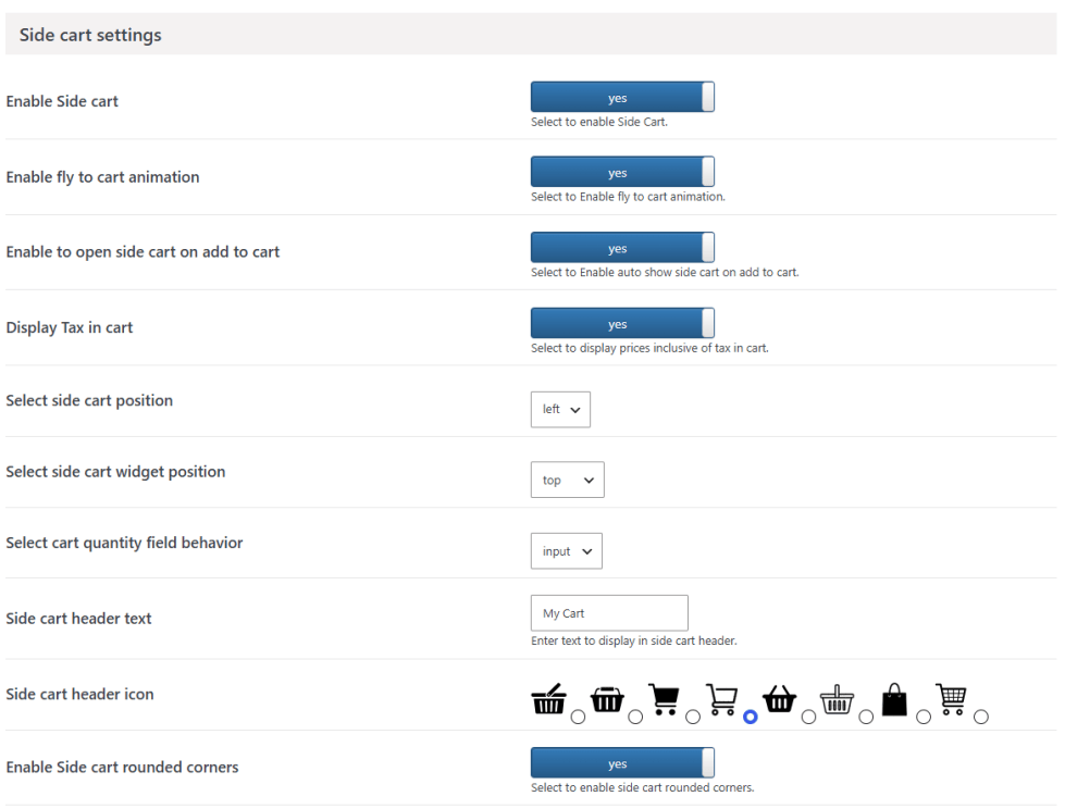 Side Cart Settings