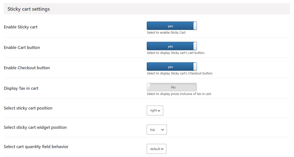 Sticky Cart Settings