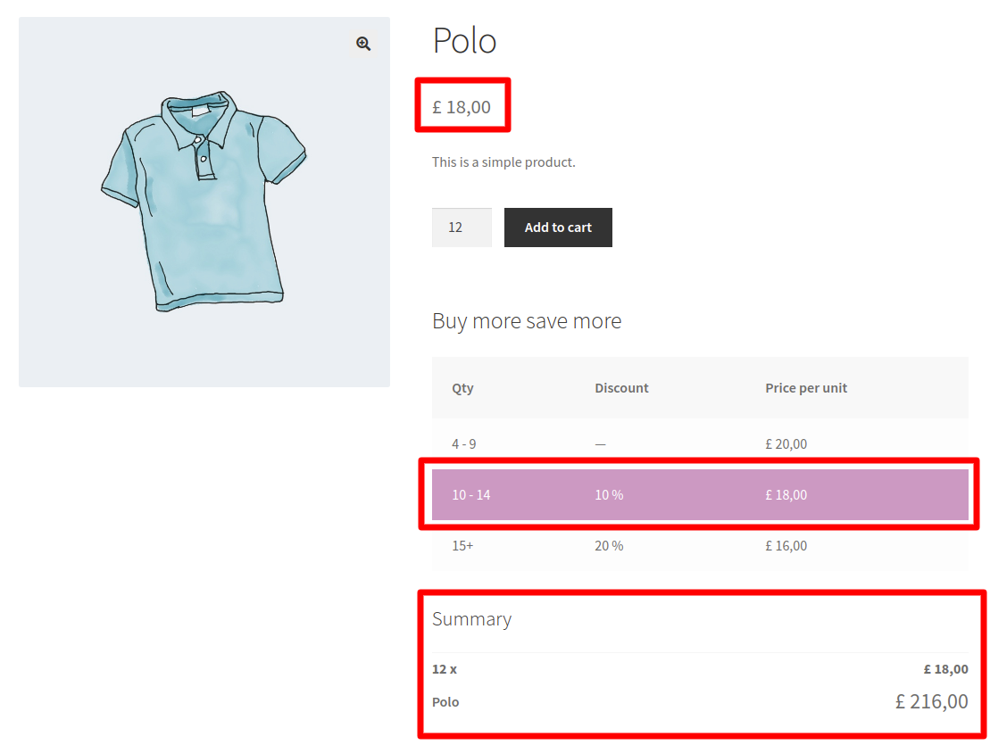 Adjusting the price for specific product quantity on the product page