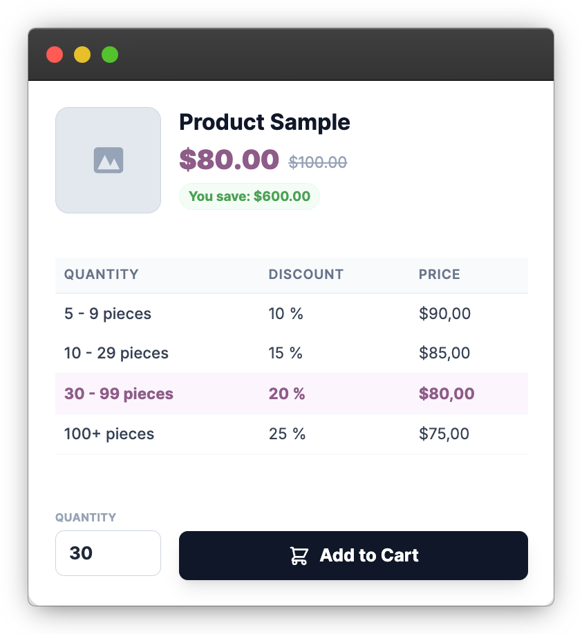 Quantity-Based Pricing Table Preview