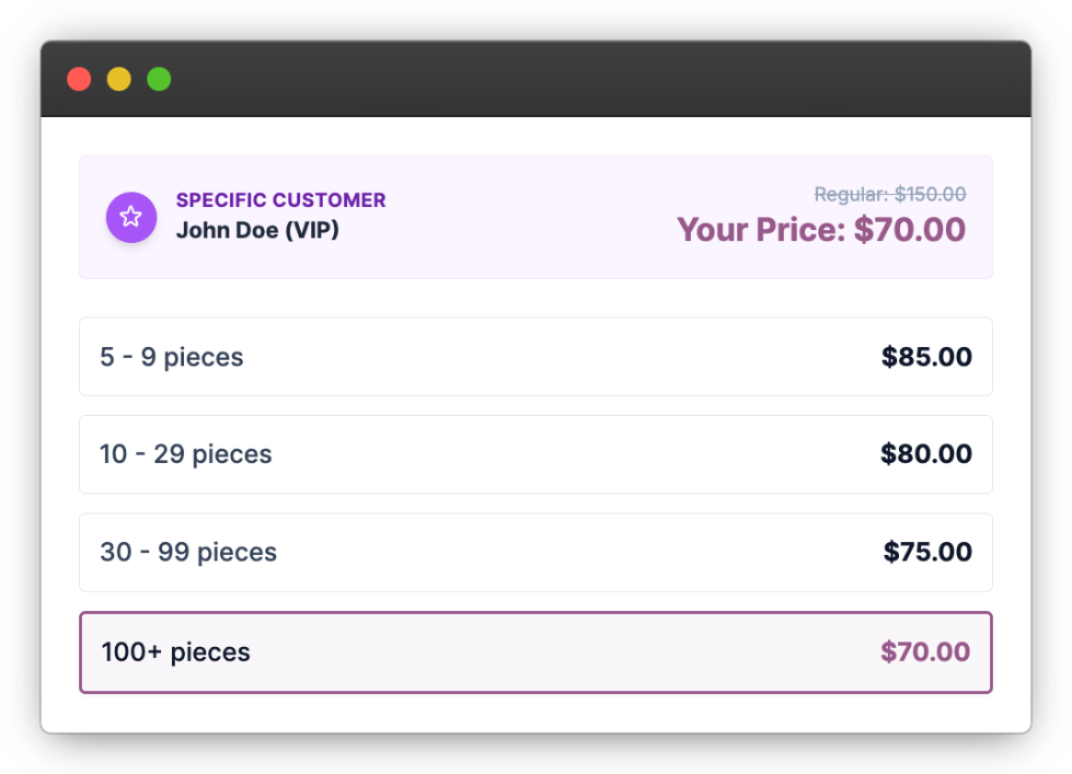 Role and customer based pricing configuration interface