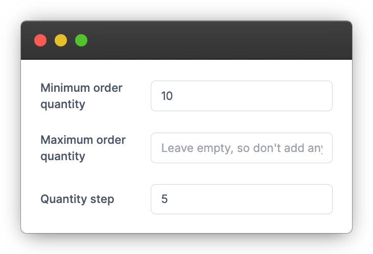 Quantity restrictions interface layout