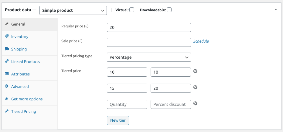 Configuração de back-end de preços em camadas.