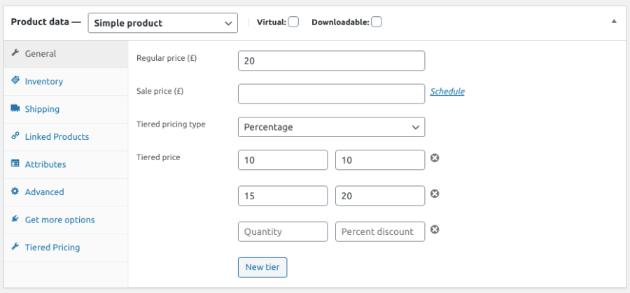 Configuración del backend de Tiered Pricing.: