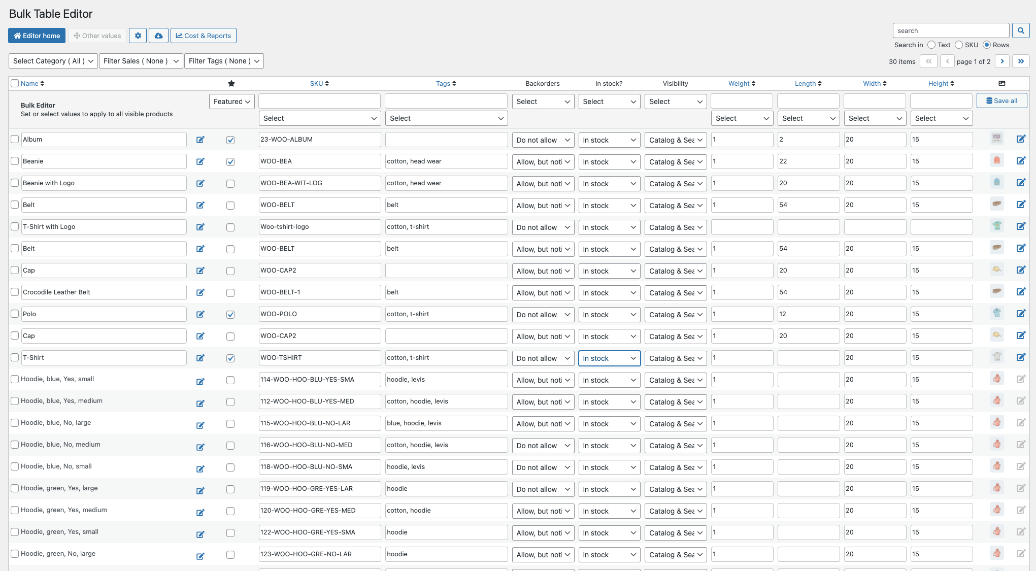 Bulk Table Editor for WooCommerce – WooCommerce