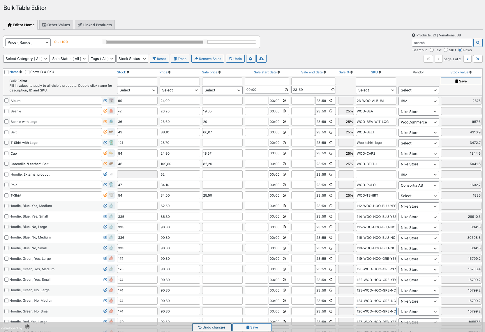 Bulk Table Editor - editor home table