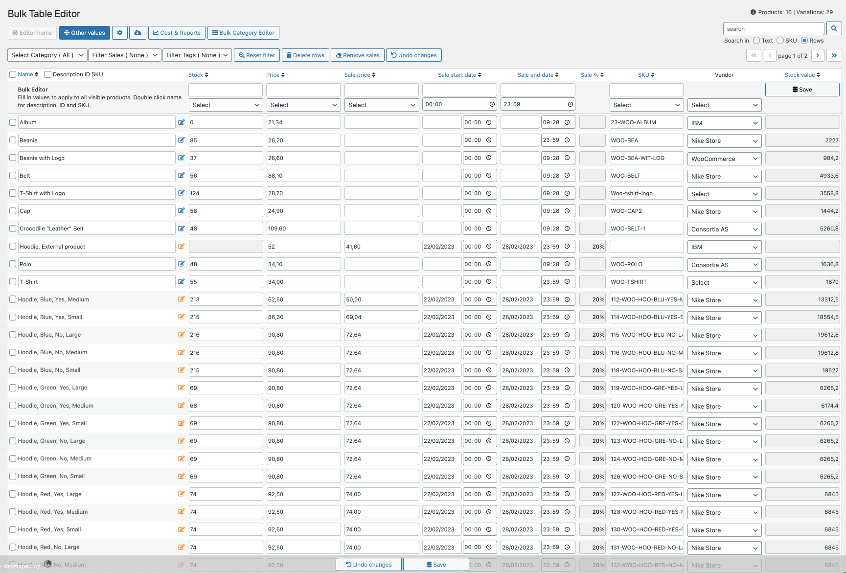 Bulk Table Editor - WooCommerce