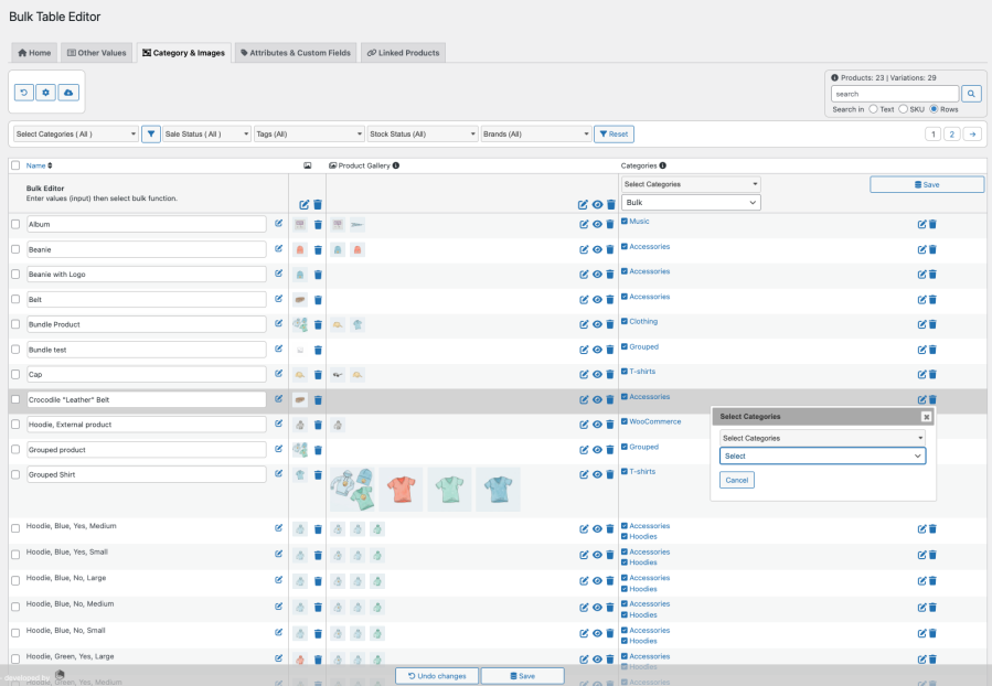 Bulk Table Editor for WooCommerce - Categories and images
