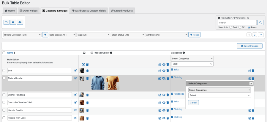 Bulk Table Editor for WooCommerce - category and images - details