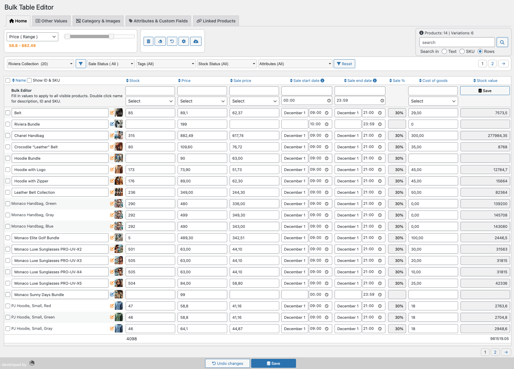 Lightbox Image Bulk Table Editor home tab