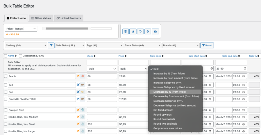 Bulk Table Editor - set up sales