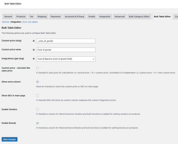 Bulk Table Editor - integrations