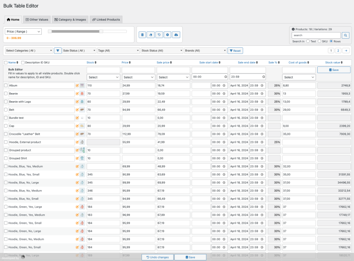 Bulk Table Editor for WooCommerce - home