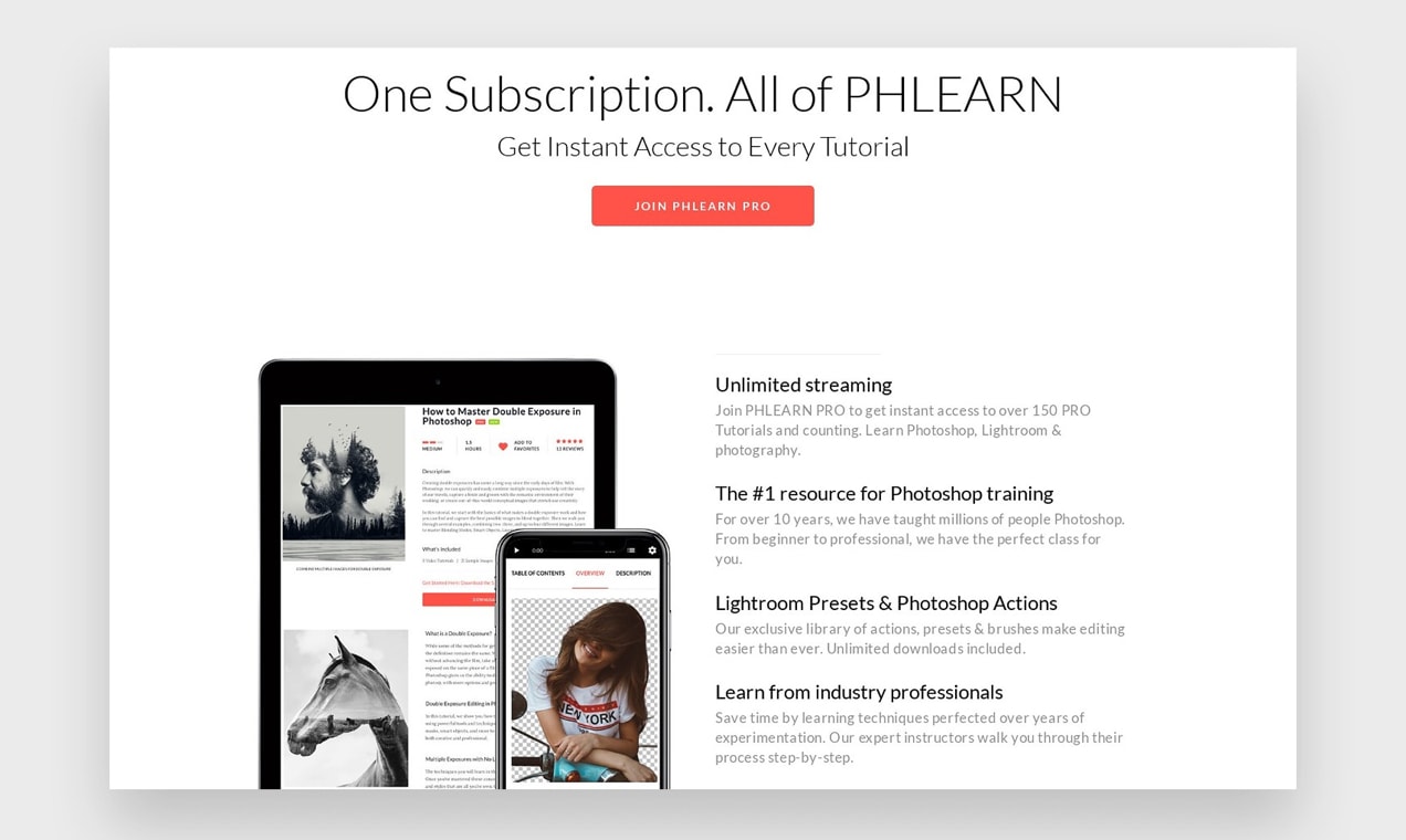 Screenshot of PHLearn membership page, listing included benefits