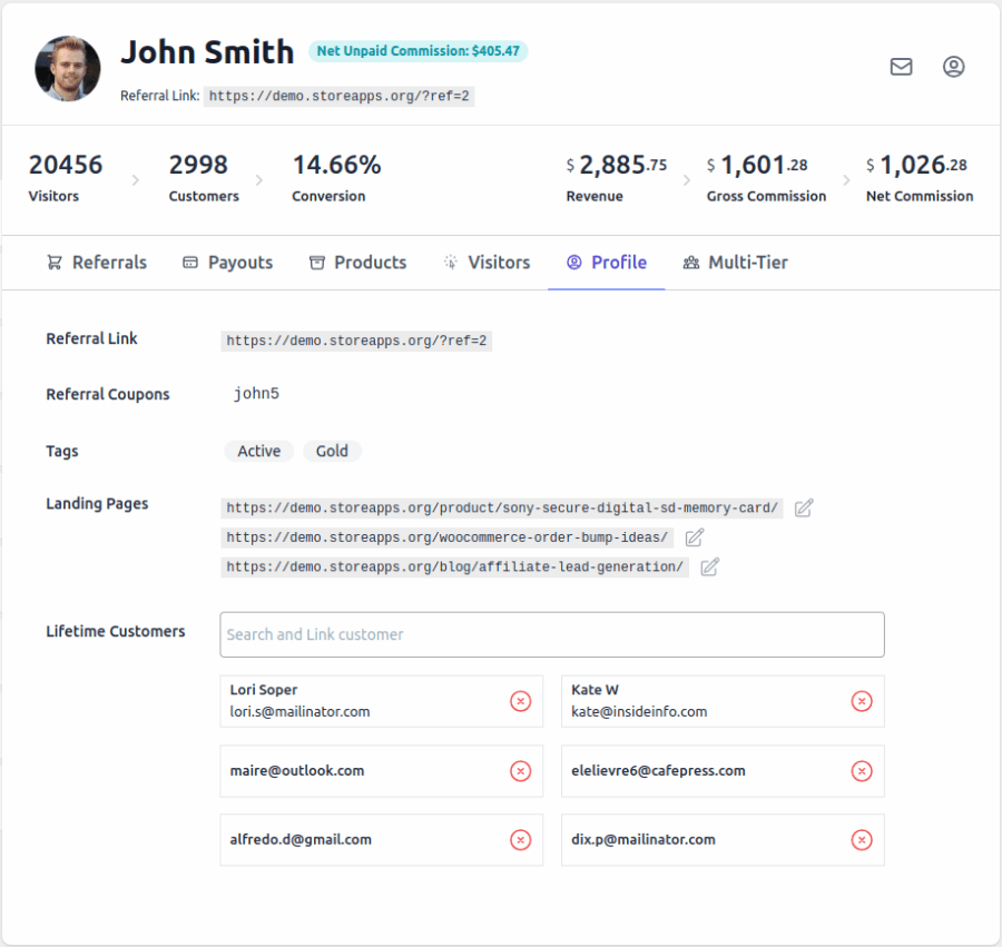 link customers to affiliates for lifetime commissions