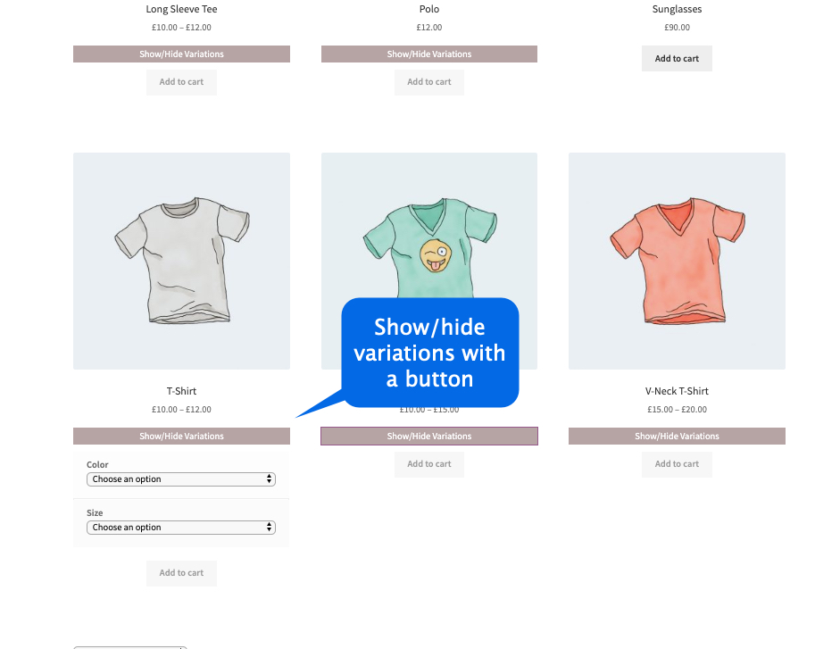 woocommerce display variations on shop page