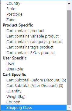 Parameters, for which, shipping rules can be created