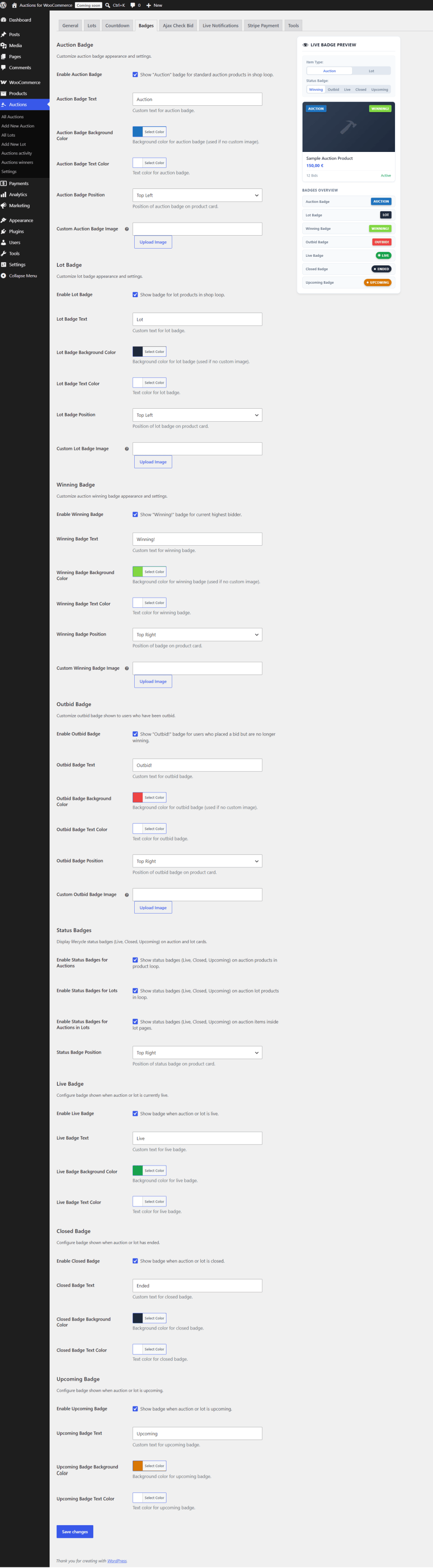 AfW Badges Settings