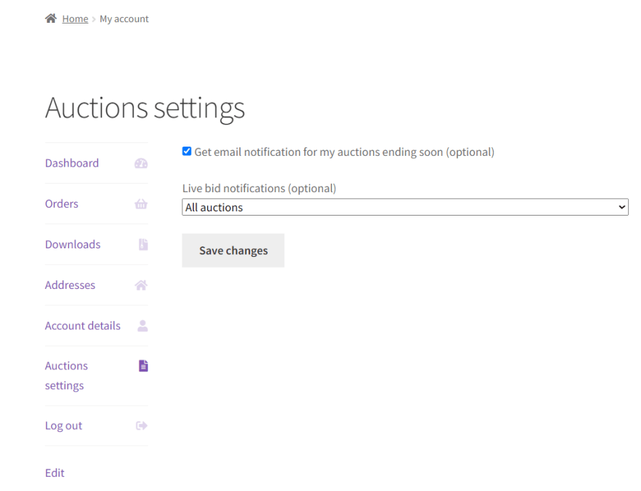 AfW User Options in My Account
