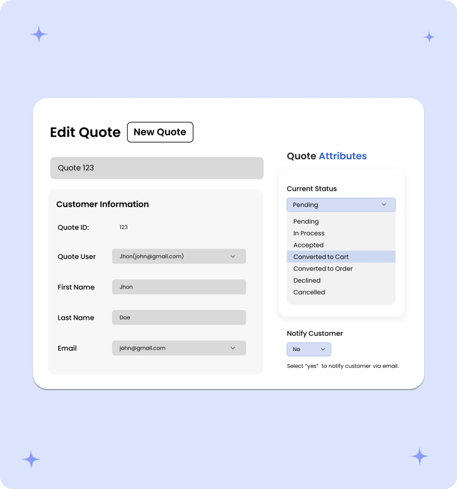 assign quote statues with woocommerce request a quote