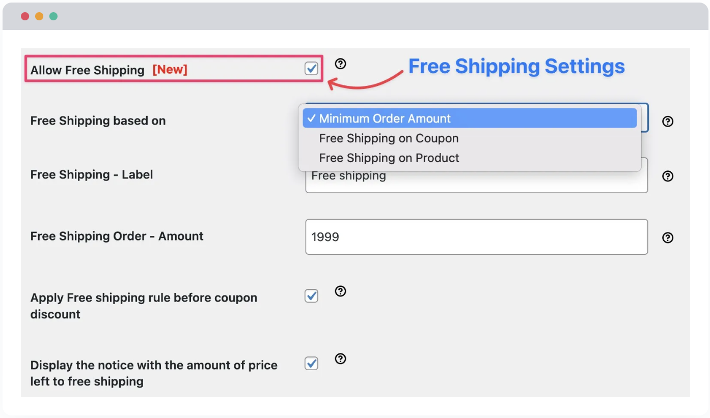 Free shipping settings
