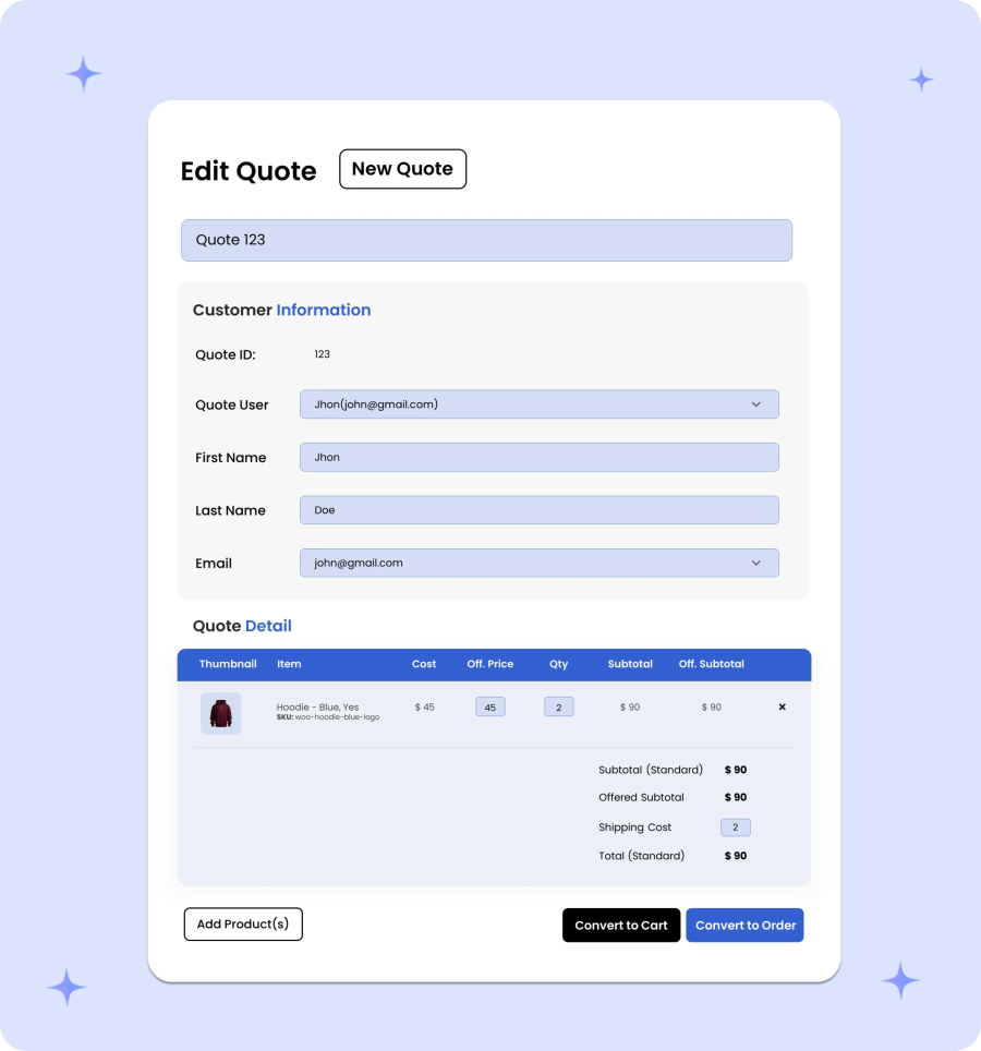 generate quotation from admin panel in request a quote