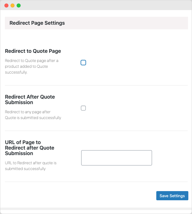 Redirect Settings on quote submissions