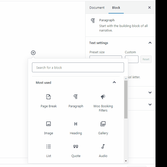 gutenberg support of woocommerce booking filters