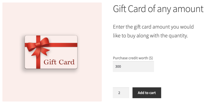 Selling Gift Card Frontend view