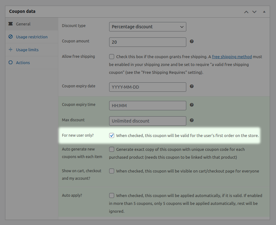 How to create a coupon for new users only