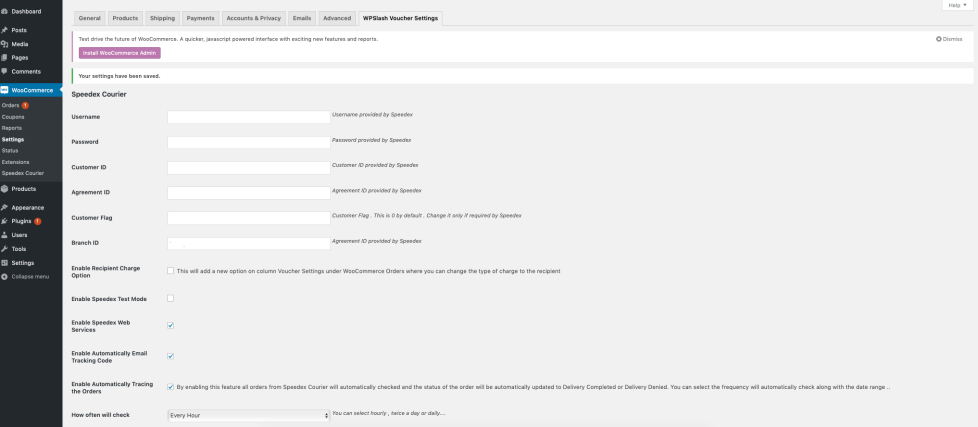 Speedex WooCommerce settings preview