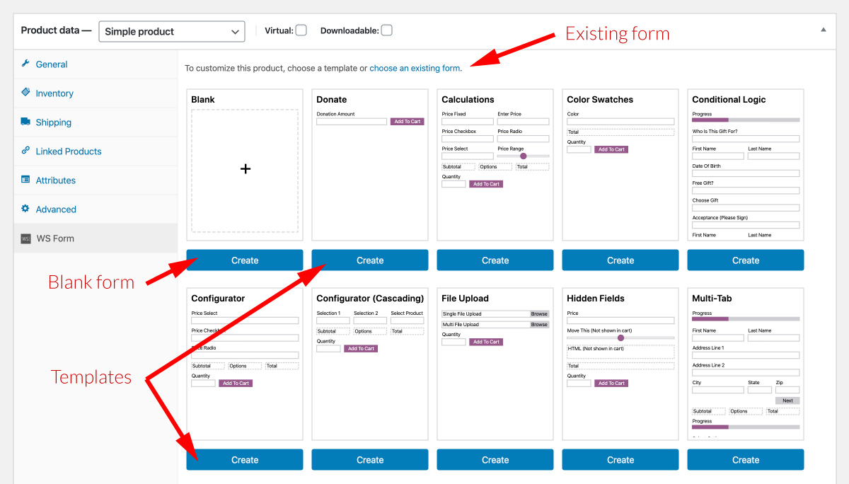 Adding a form to a product