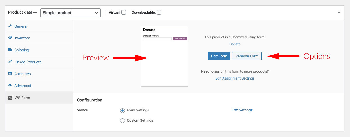 WS Form PRO WooCommerce Product Add Ons - Assigned
