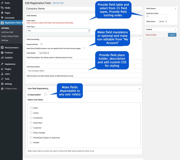 Custom User Registration Fields - WooCommerce