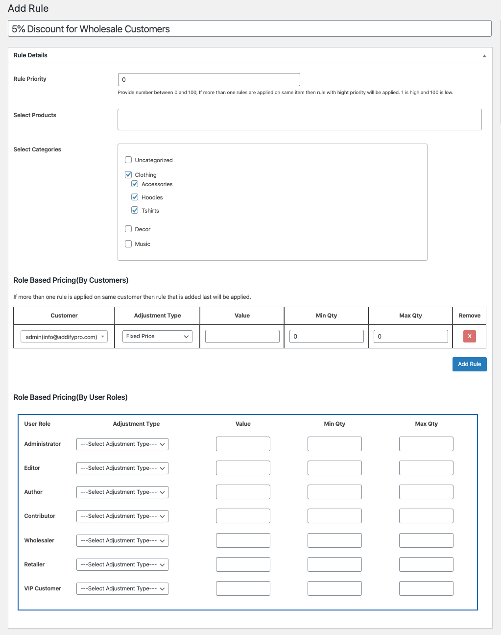 Price Based on Roles Bulk Rule