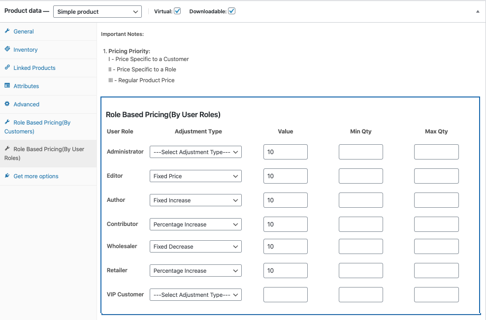 Role Based Pricing on Product Page