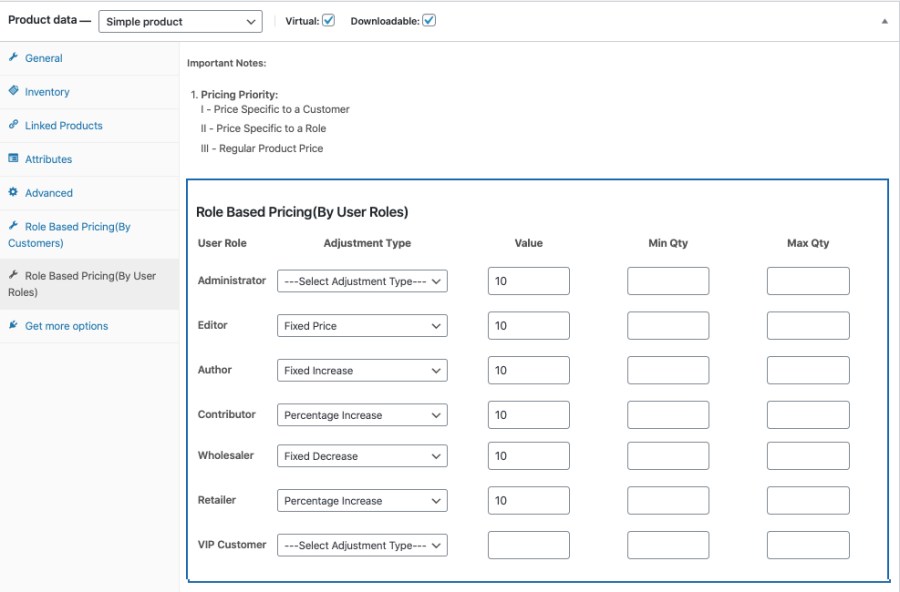 Role Based Pricing on Product Page